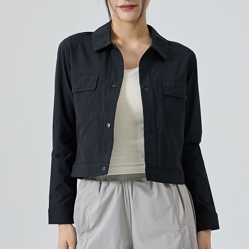 

Lulu Same Style Buckle Long Sleeves Jacket Casual Fashion Loose Lapels Sports Outwear Profile Work Clothing Short Work Clothes Starshine Black(Quality Edition) XL