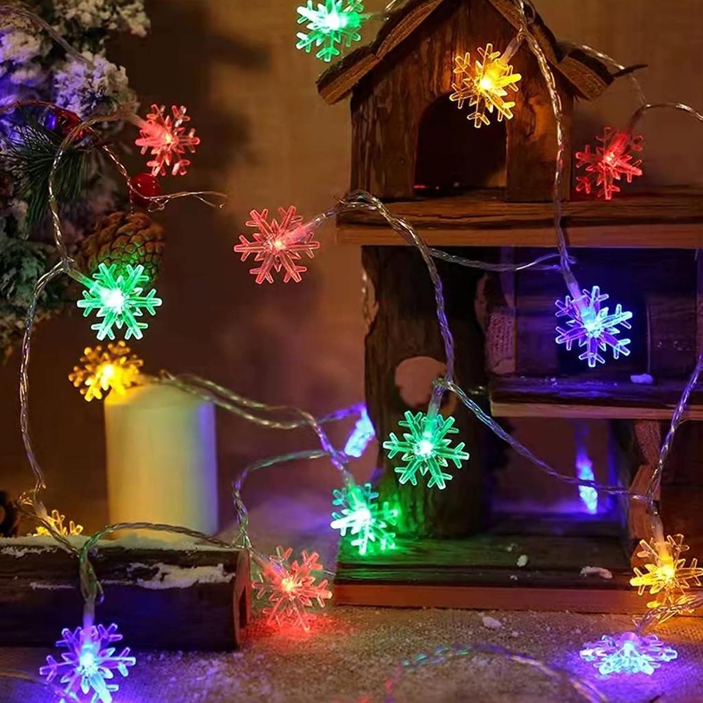 Dazzle Bright Christmas Snowflake String Lights, 2 Pack Total 100LED 50FT Battery Operated Christmas Lights with 8 Lighting Modes for Indoor Outdoor