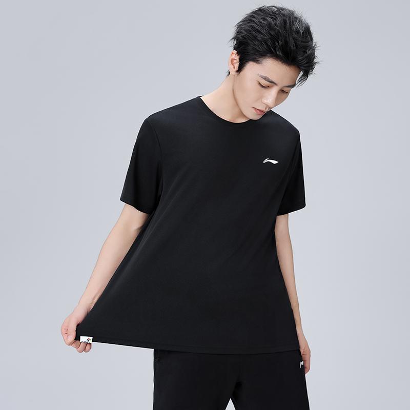 Li-Ning Solid Color Logo Crew Neck T-Shirt Men Tops Black AHST687-2