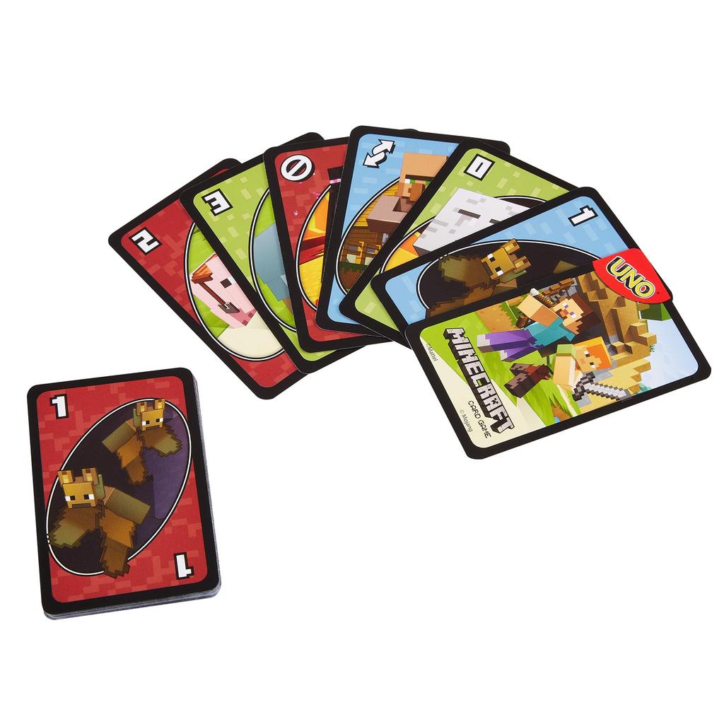 Mattel Games UNO Minecraft Party Educational Card 112 for Ages 7 and FPD61 Game, Supplies, Game, Cards, 2-10 Players, Up, Green,