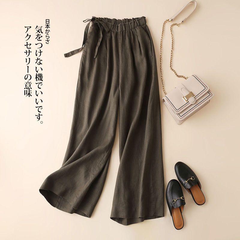 Cotton and Linen Wide-leg Nine-point Summer Women's Loose and Thin High Waist Straight-leg Casual Pants