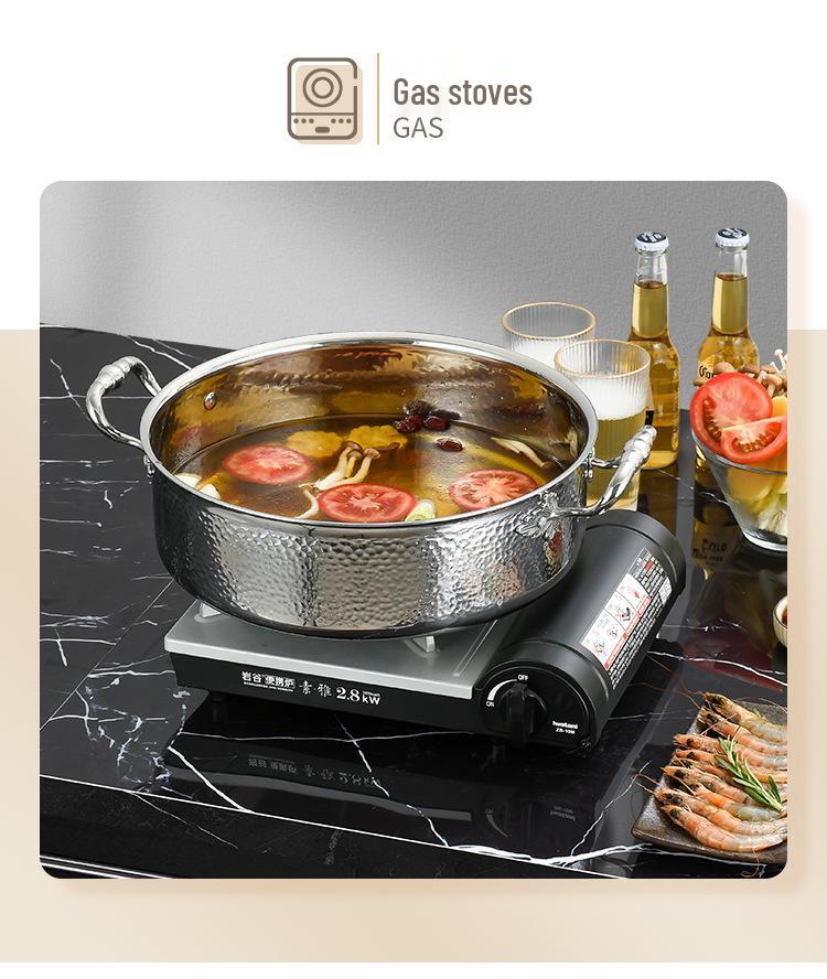 Golden Maple Leaf 304 Stainless Steel Hot Pot with Lid, Hammer Pattern, Three-Layer, Large Capacity, Universal Design, Clear Soup Divider.