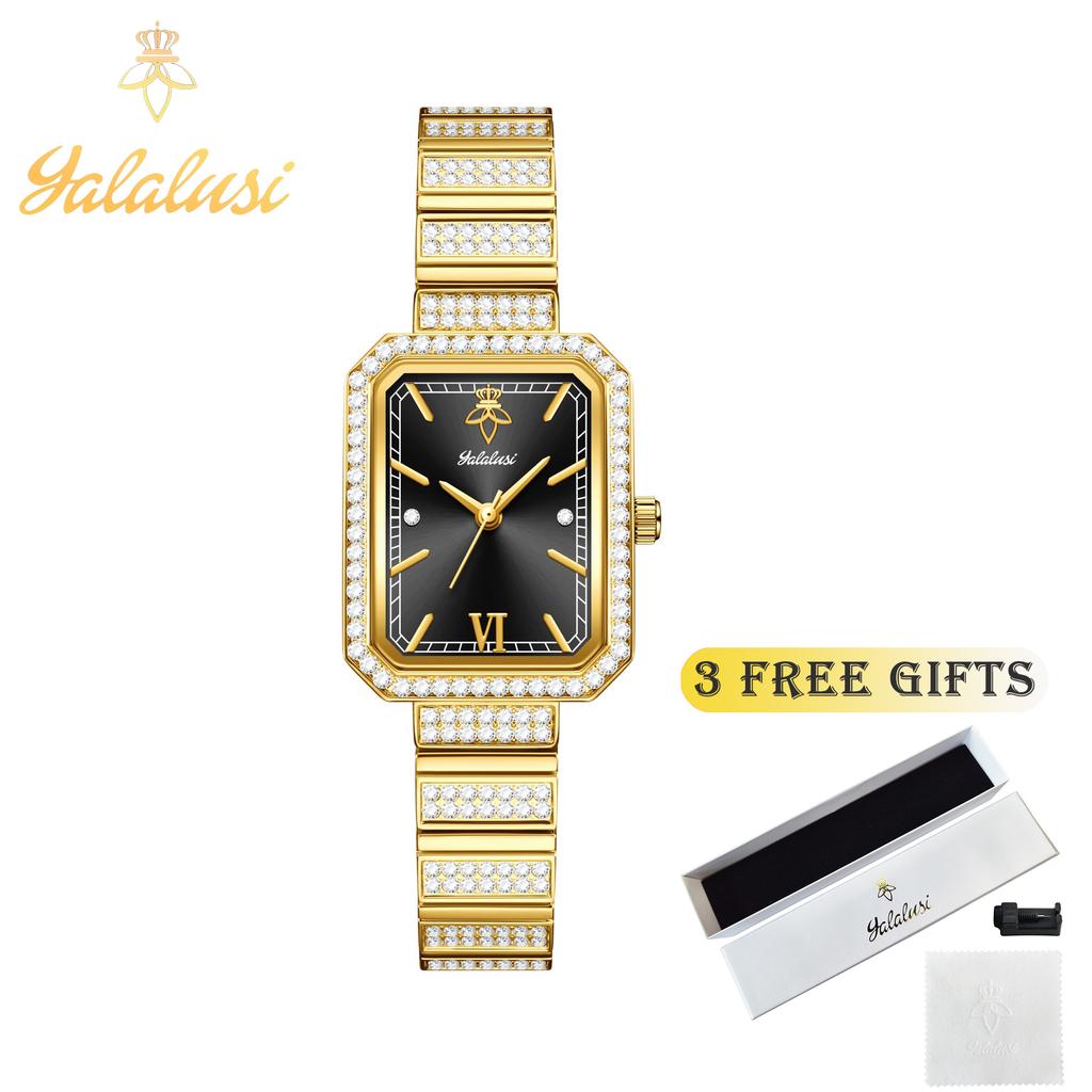 YaLaLuSi Luxury Bling Diamond Square Ladies Watch Multi Color Dial Roman Numeral Waterproof Female Gift Watch