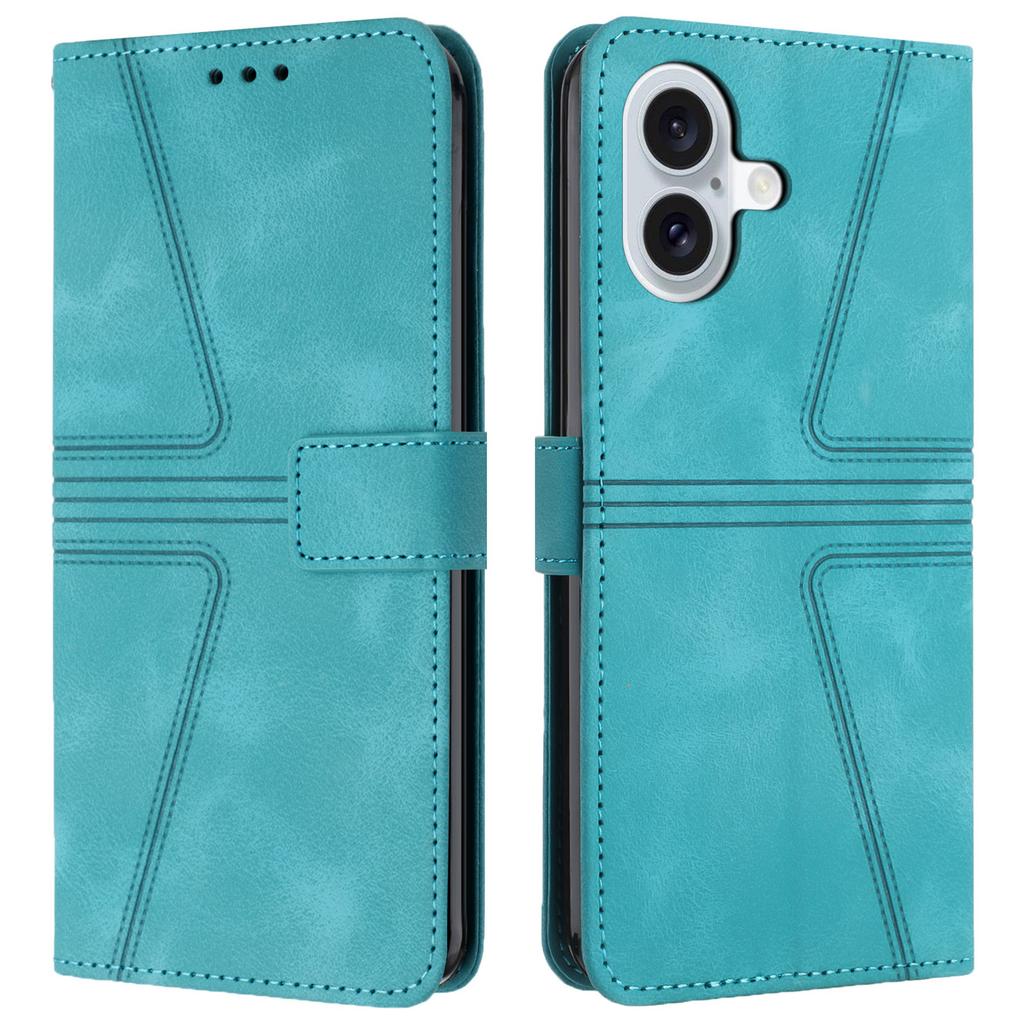 For iPhone 16 Case Triangle Imprinted Anti-Scratch Phone Wallet Cover - Black