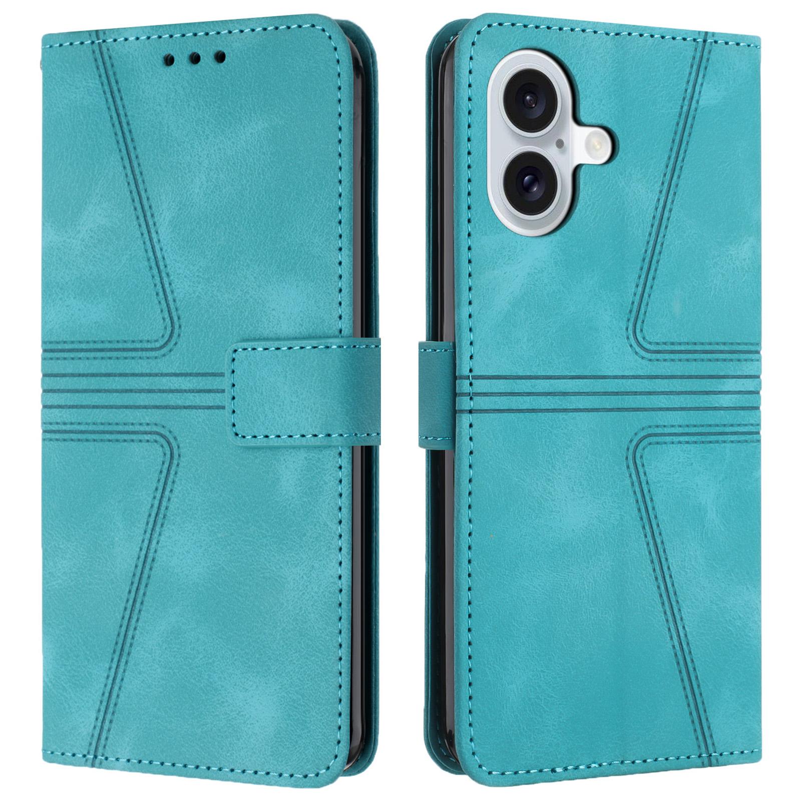 

For iPhone 16 Plus Case Triangle Imprinted Anti-Scratch Phone Wallet Cover Green