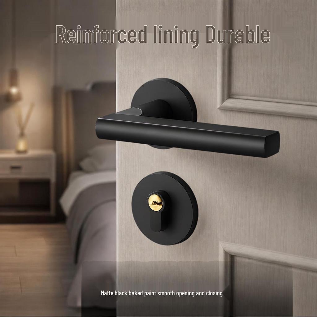 Black Iron Magnetic Silent Indoor Door Lock with Wooden Handle