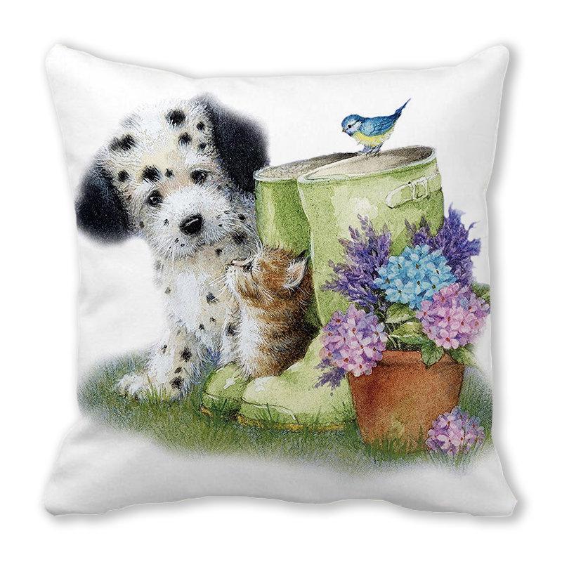 Pernă de canapea cu aspect de piele de piersică, model Crăciun Fericit, pisică și animal - ZT422