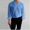 Camicia Casual da Uomo a Collo Alto, Monocolore, Manica Lunga