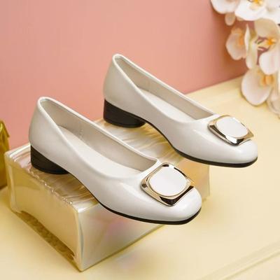Autumn Soft-soled Women's Buckle Shoes New Non-slip Light Mouth Versatile Work Shoes Women's Medium Heel Thick Heel Small Leather Shoes Women