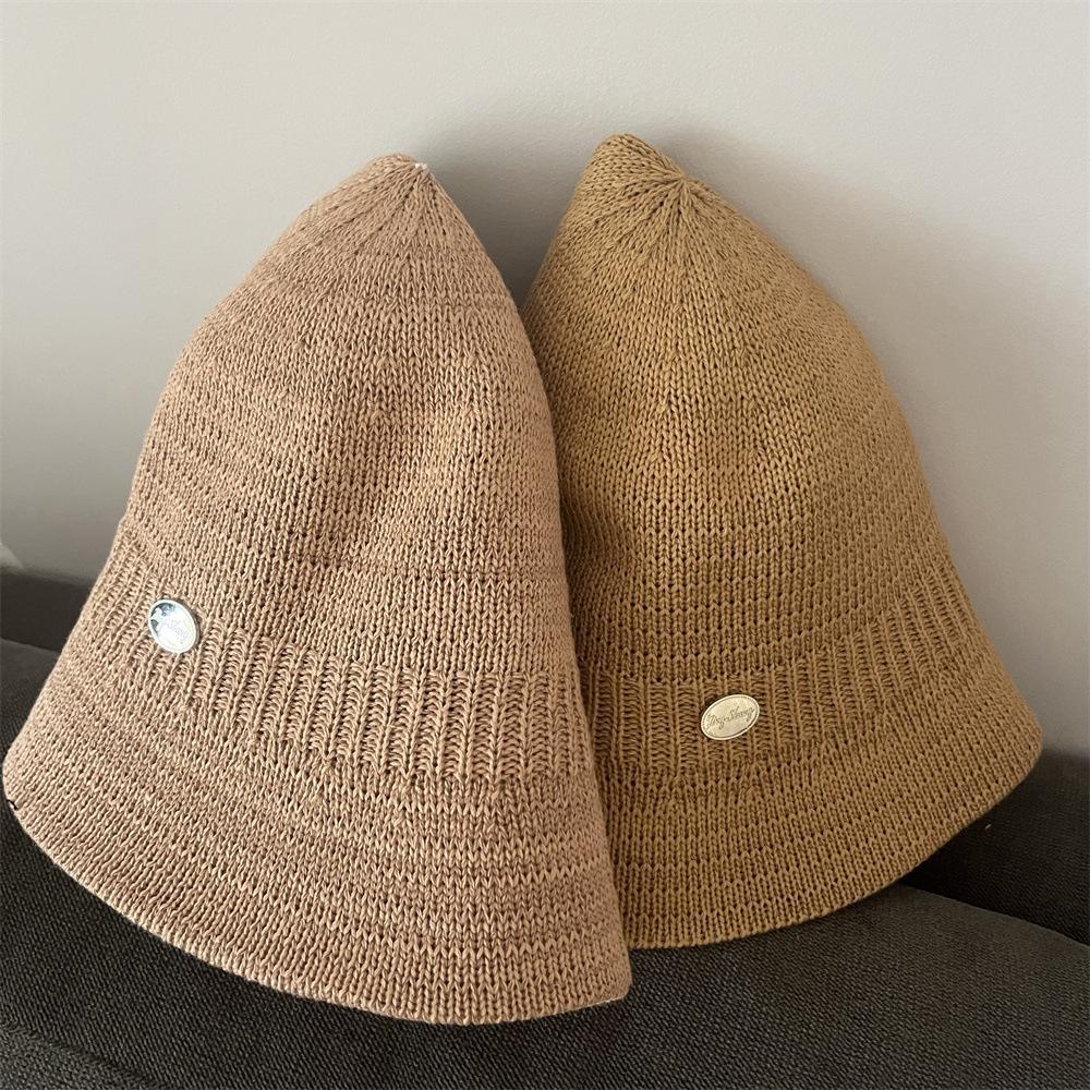 Bob tricoté pour femme printemps et automne visage petit respirant bob pliable simple uni couvre-visage chapeau bassin