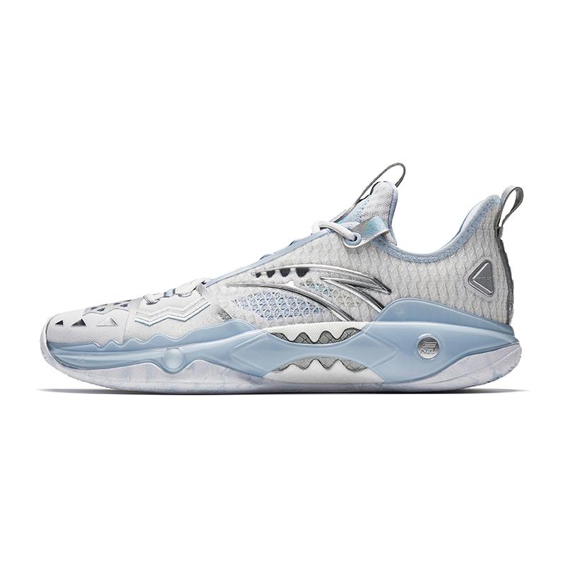 Anta Men s Shock Wave 5 Pro Basketball Shoes White Ice Blue Silver 112531133S-5 45