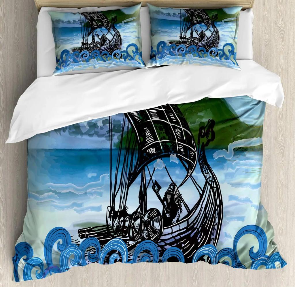 Viking Soft Duvet Cover Set, Scplusinavian Folklore Motifs Northern Germanic Culture Mjolnir,2/3pcs Beding Set King-Sized Dimensionsd Dimensions
