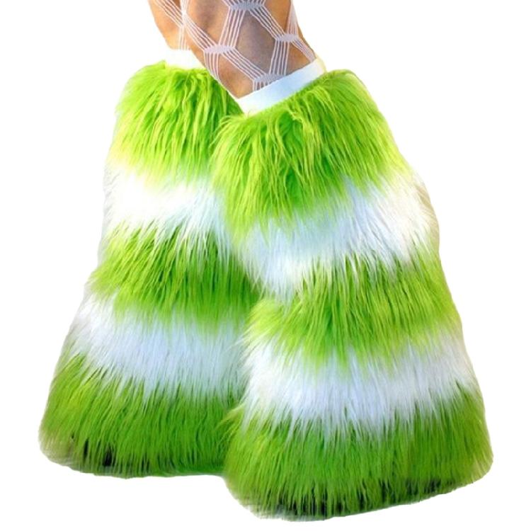 Furry Plush Christmas Leg Gaiters Striped Leg Sleeves for Adult Festival Gathering Night Club Stage Show Leg Warmers