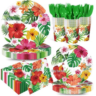 Hibiscus Hawaiian Party Set: Disposable Plates, Napkins, Tablecloths & Decorations