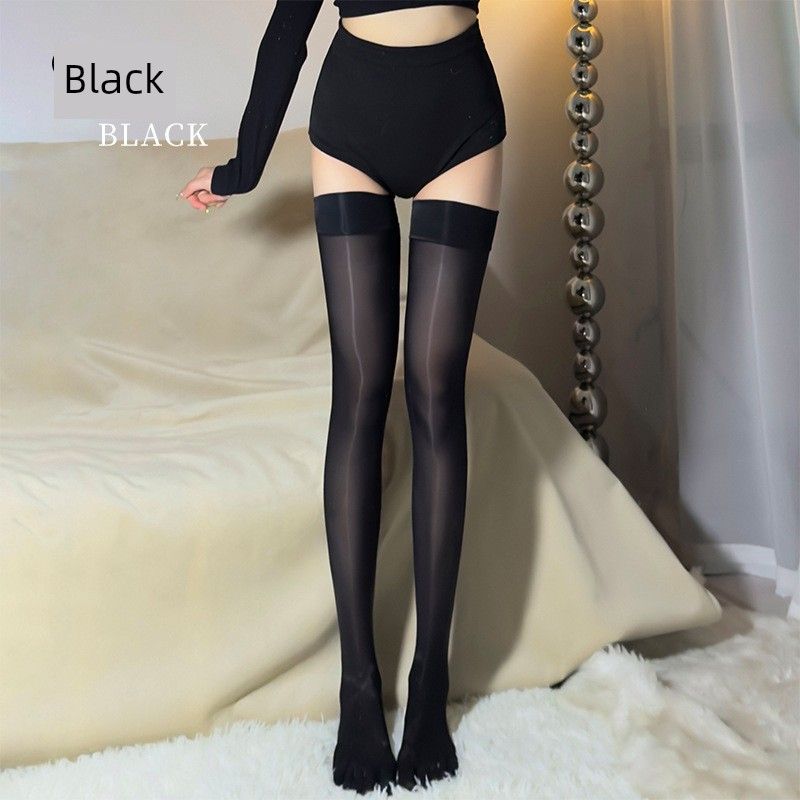 Oily Light Hose Toe Socks Horse Oil Stockings Five Fingers Women Ultra-Thin Spring and Autumn Sexy Shiny Silky Boots\n Black Silk