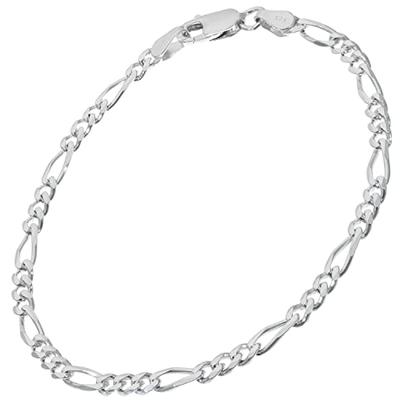 [Shinjuku Gin No Kura] Silver 925 Figaro Chain Bracelet, 18-20cm, 6-Face Cut, Simple and Elegant Design Chain, Men's, Large Size