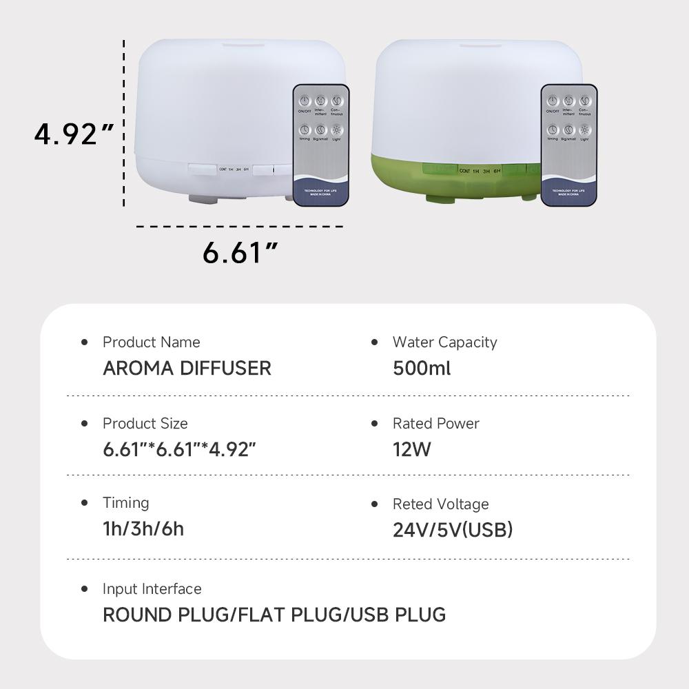 500ml Essential Oil Diffuser Quiet Aroma Mist Diffusers Scent Diffuser Wood Grain Remote Control Ultrasonic Air Humidifier