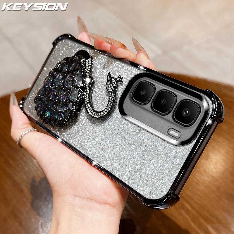 

KEYSION Противоударный чехол с гальваническим покрытием для телефона Infinix Hot 60 Pro+ Hot 60 5G 60i 4G Прозрачный ТПУ Глиттерный Чехол с подставкой в виде лебедя с драгоценностями for Infinix Hot 60 5G чёрный