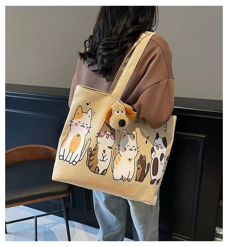 Canvas bag women's large-capacity shoulder bag student class commuting tote bag casual all-match handbag