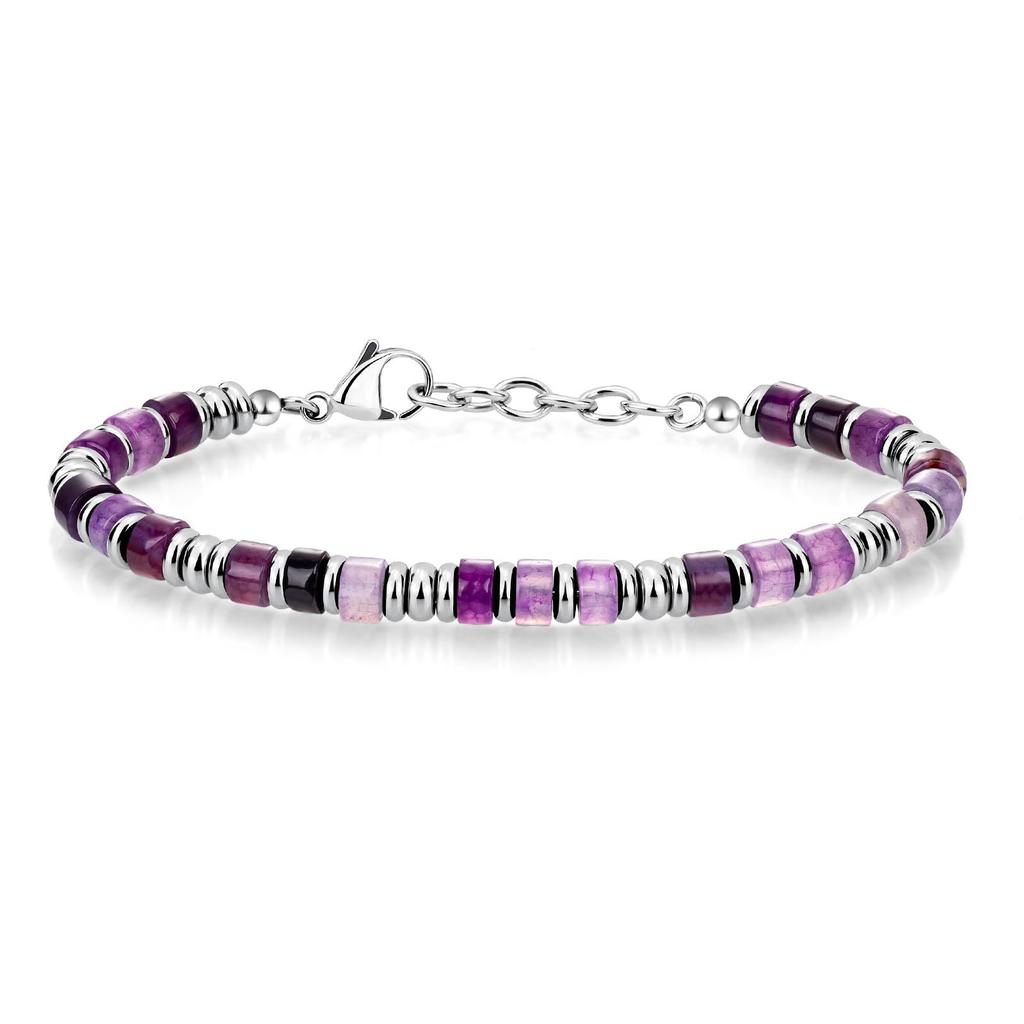 Bohemian chain bracelet, natural stone flat bead stainless steel chain, holiday gift, obsidian chain bracelet.