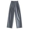 FAESSLIN Women's Grey Wrinkle-Resistant High-Waist Wide-Leg Suit Trousers