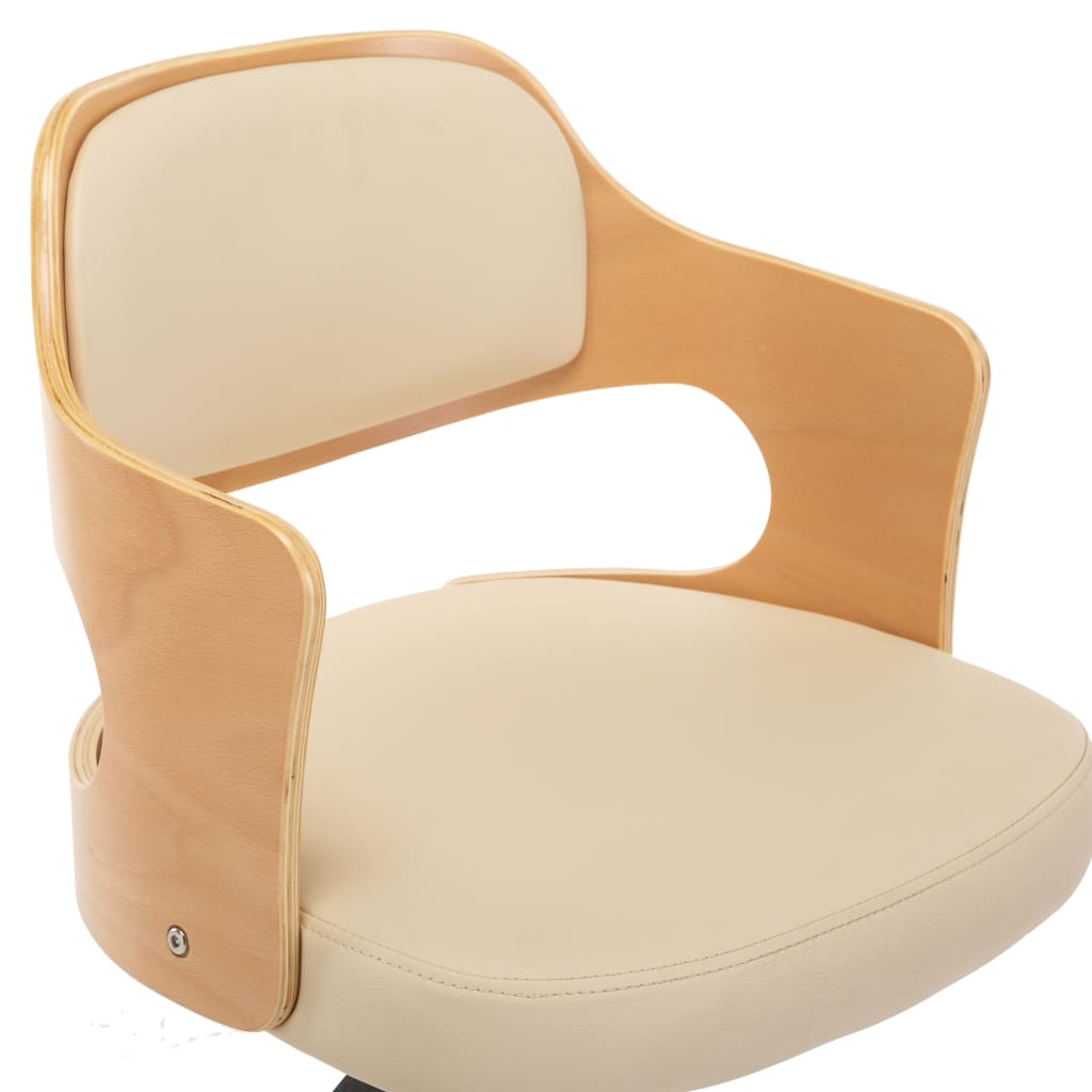 Swivel Office Chair Cream Bentwood and Faux Leather