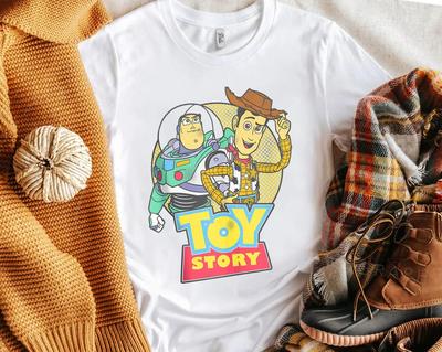 Disney Pixar Toy Story Buzz Woody Distressed Retro 90s Shirt, Unisex T-shirt Family Birthday Gift Adult Kid Toddler Tee, Disneyland Vacation
