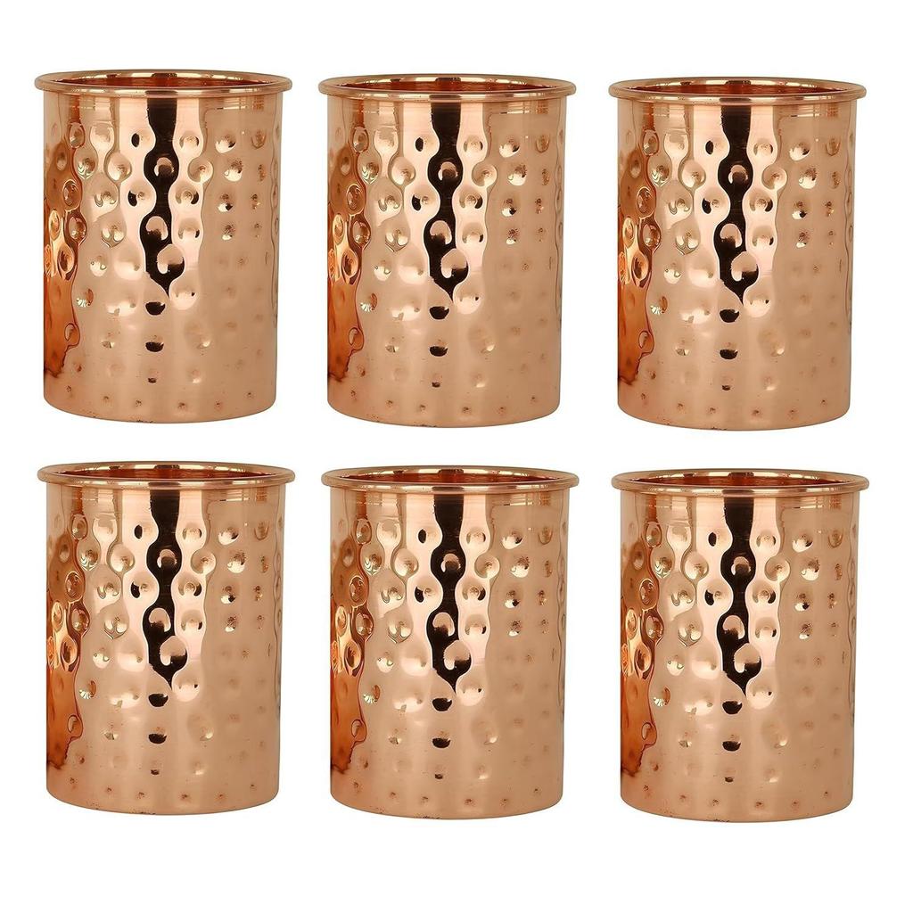 100% Pure Copper Hammered Tumbler 300ml | Ayurvedic Drinking Glass for Water | Traditional Handcrafted Copper Utensil