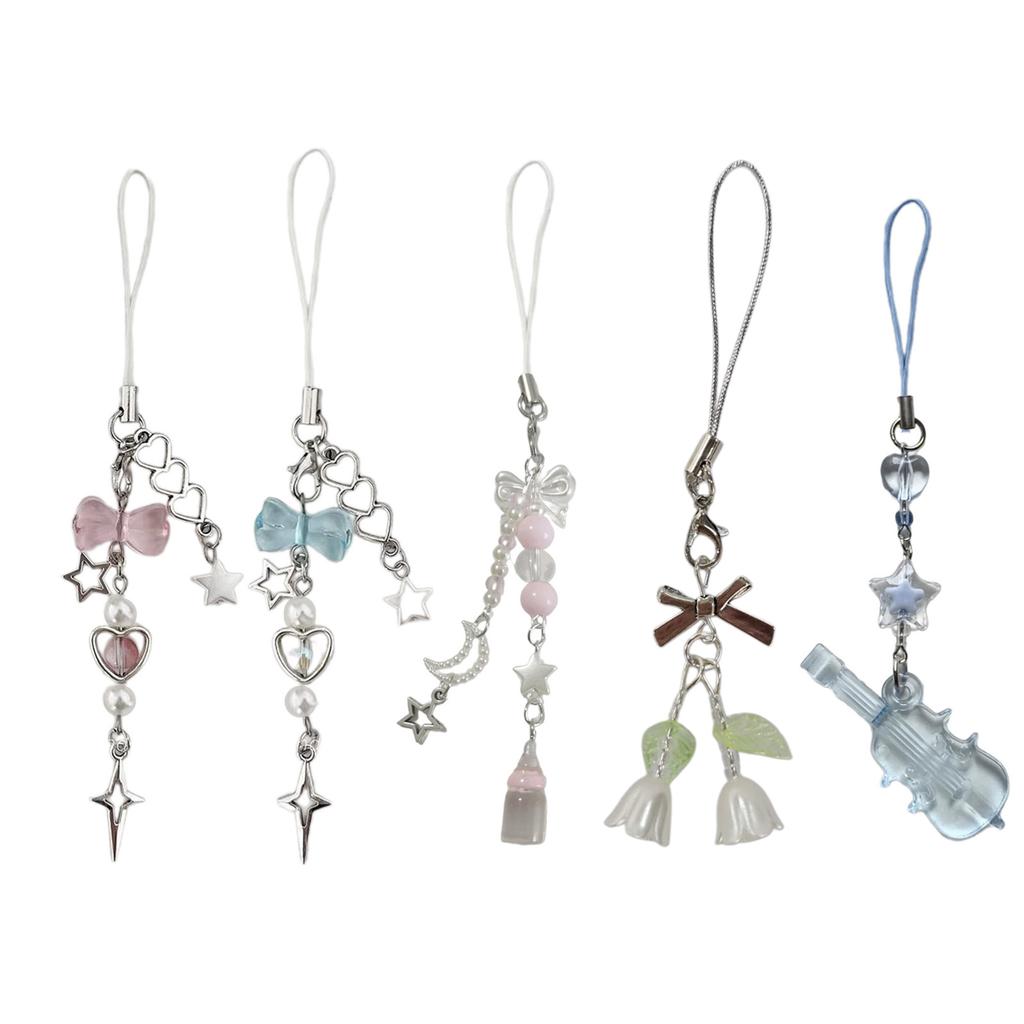 Eye Catching Beaded Keychain Bowknot Phone Charm for Women Bag Pendant for Shoulder Purse Backpack