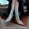 Fashion New boots women's summer short barrel pointed toe thin heel sequined cat heel fashion explosive temperament cool boots
