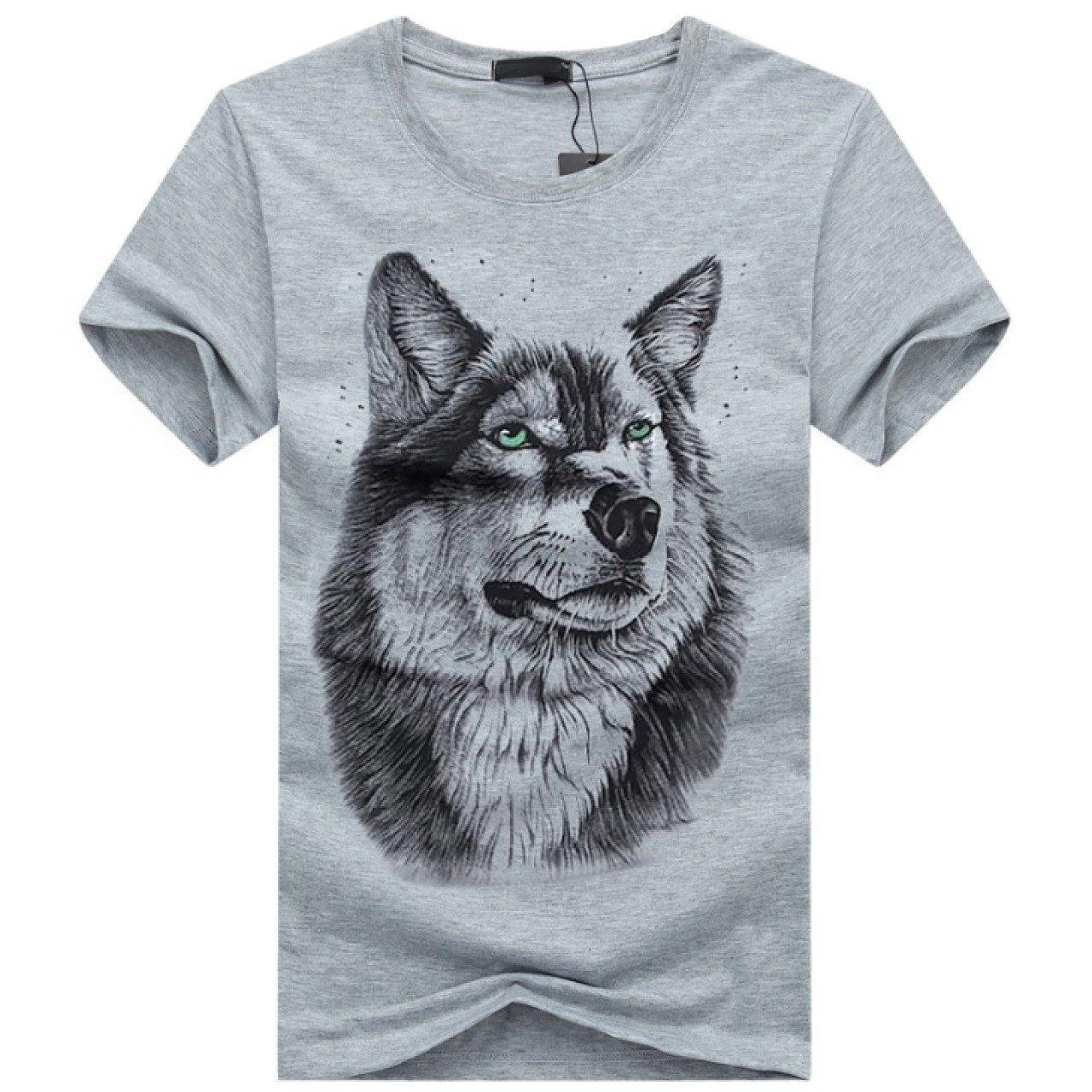 

Short Sleeve 3D Print Wolf Print Wolf Pattern Casual Street TSP001 [Chrome Crane] T-Shirt Men s (02 Gray, L)