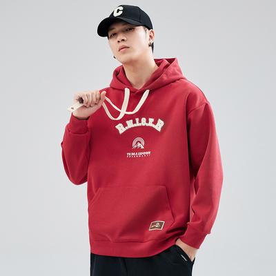 Jesienny retro ciężki jednolity kolor sweter z kapturem męski luźny duży rozmiar trend swobodny czerwony długi rękaw top fala