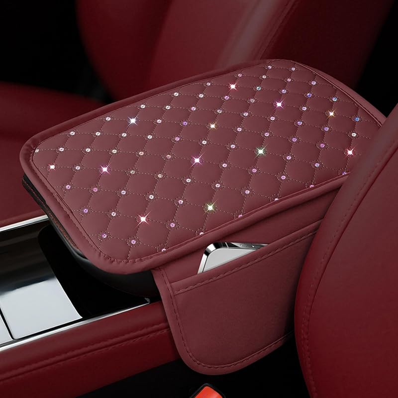 SINGARO Bling Center Console Arm Rest Cover For Car, Middle Console Armrest Storage Box Cover, Interior Bling Car Accessories For Women And Man Gifts