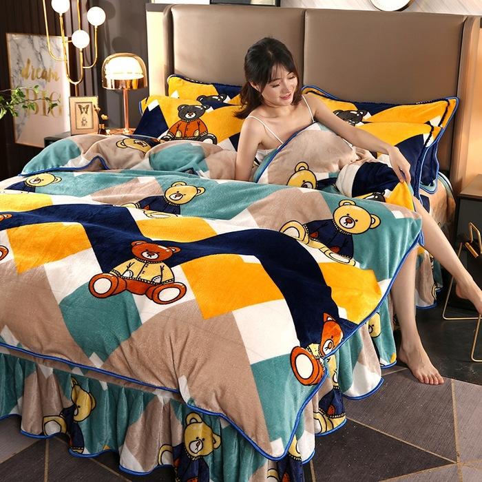 Maternal And Infant Grade Thickened Milk Fleece Four-Piece Set, Double-Sided Coral Fleece Fleece Quilt Cover, Flannel Bed Sheet