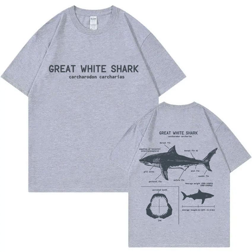 Marine Animals Great White Shark Anatomy Graphic Tshirt Men Casual Oversized Tshirts Mens Vintage Pure Cotton T Shirts