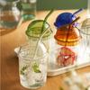Dome Lid Glass Straw Cup Stripe Pattern Drinking Cup Drinkware Milk Tea Cup  Coffee