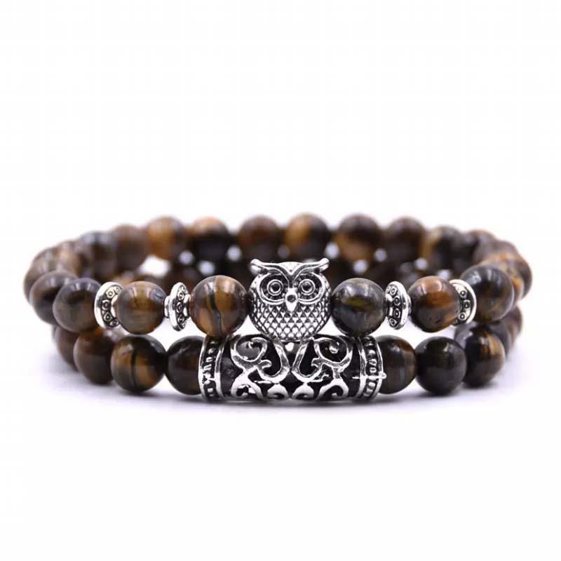 Owl Bracelet Natural Stone Braclet Men Women Pulseira Masculina Bileklik Pulseras Mujer Bijoux Armband set Jewelry Joias