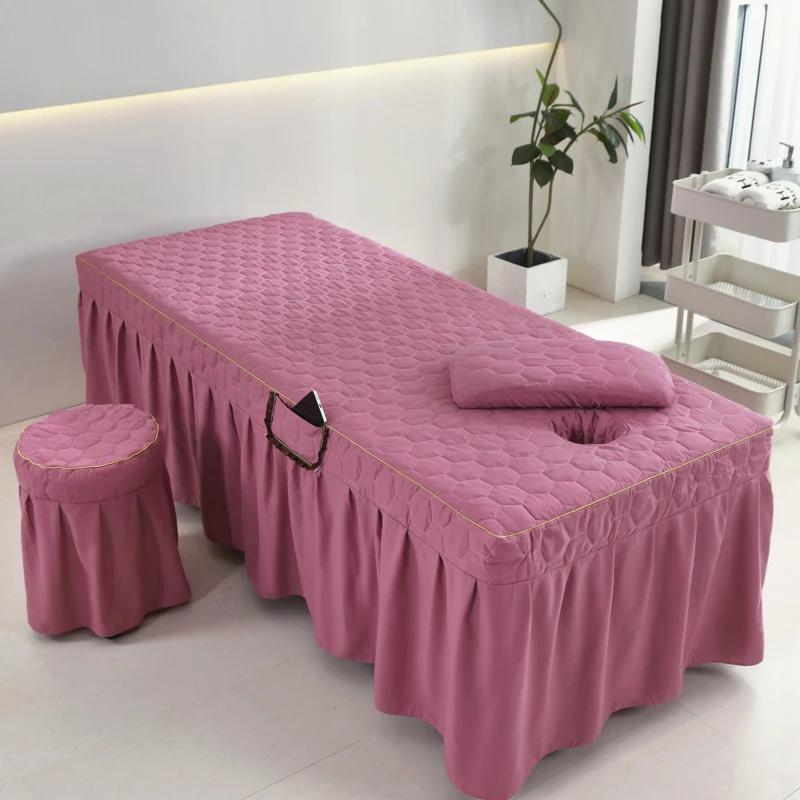 Thick Bed Skirt Beauty Salon Massage Table Bed Cover High-grade Skin-Friendly Bed Sheet SPA Therapy Bedspread with Hole