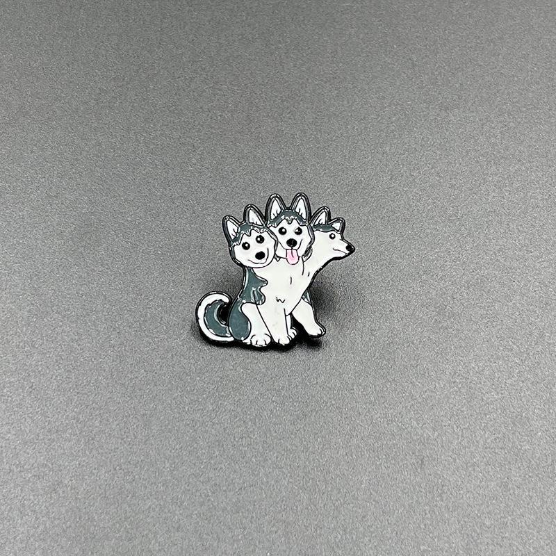Cartoon Cute Three-Headed Dog Brooch: Shiba Inu, Husky, and Dalmatian Design for Clothing, Shoes, and Bags