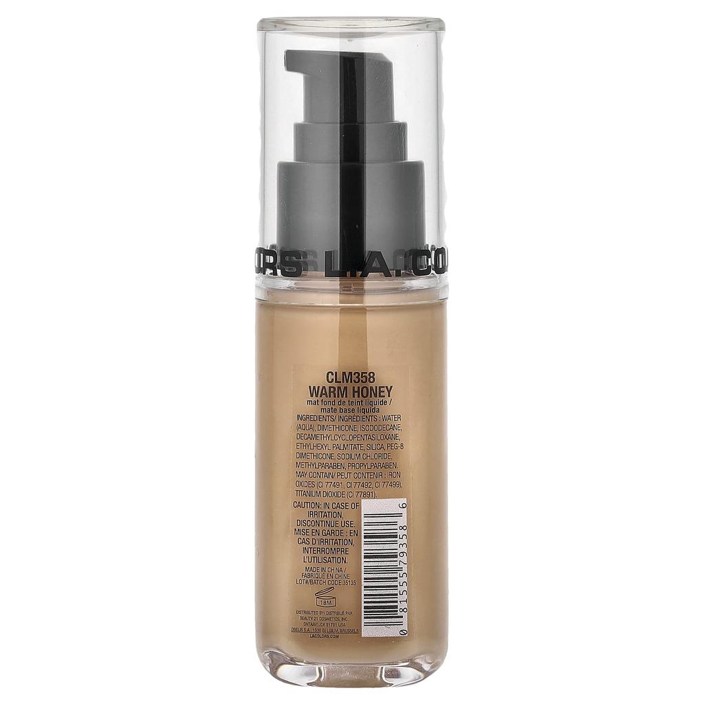 L.A. Colors Truly Matte Foundation, CLM358 Warm Honey, 40ml (1.35fl Oz)
