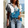 Floral Print Womens Loose Fit Short Sleeve V-Neck Top - Sleeveless Button-Free Casual Shirt Street Style