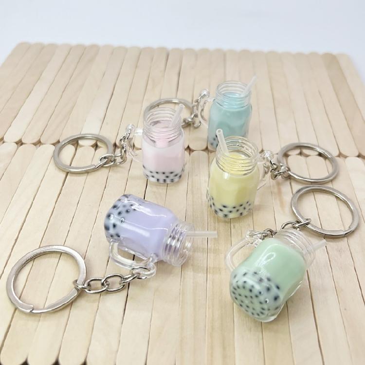 Small BobaMilk Tea Cup Key Chains Cute Bubble Tea Keychain KawaiiCar Keyring