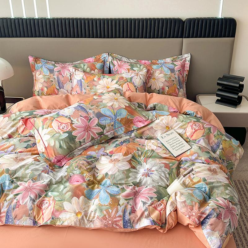 Colorful Flowers Duvet Cover Set Garden Style Quilt Cover 100% Cotton High Quality Queen King Size Bedding Set for Girls Woman
