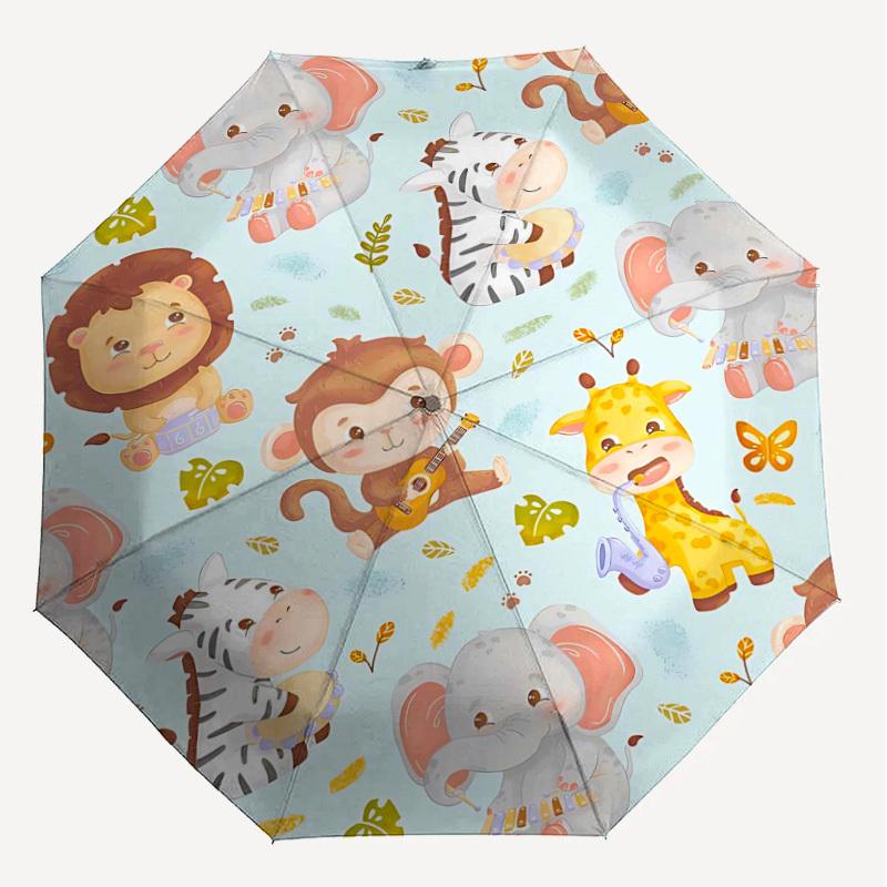 1PC Zoo Animals Instruments Umbrella-8-Rib Reinforced Portable Folding Travel Suitable for All Seasons Outdoor Daily Use-G382