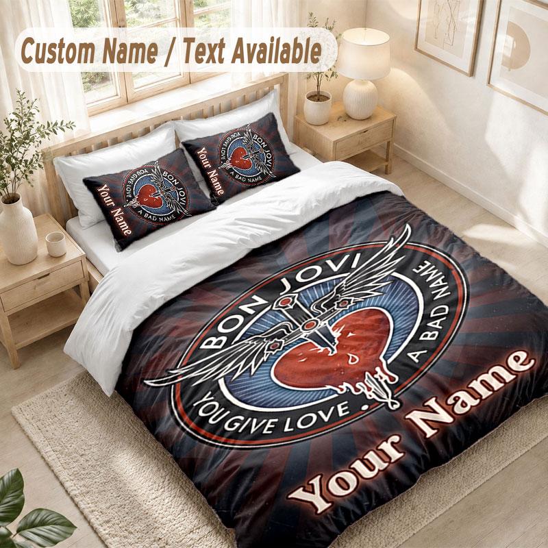 Custom Name Bedding Set 3 PiecesBon Jovi Print Duvet Cover + 2 Pillowcases Soft Bed Decor