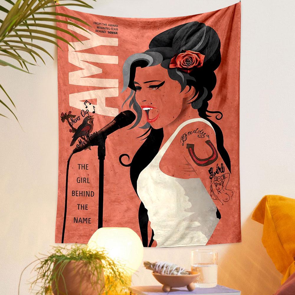 Amy Winehouse Tapestry Wall Hanging, The Girl Behind the Name Art, Soul Music Wall Decor for Bedroom Dorm