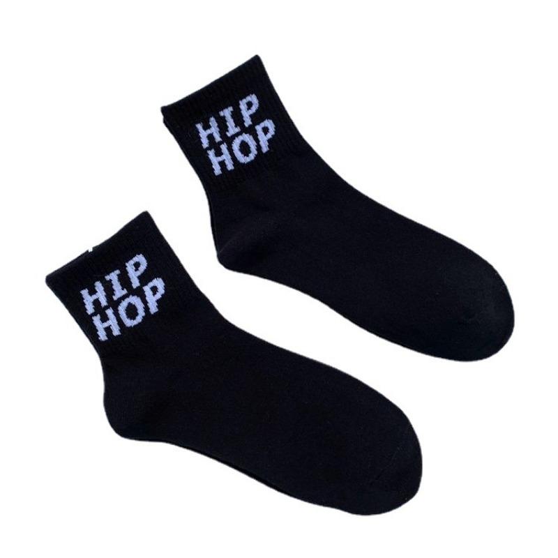 5 Pairs Socks Black and White Men's and Women's Mid-calf Hip Hop Personality Short College Style Skateboarding Socks