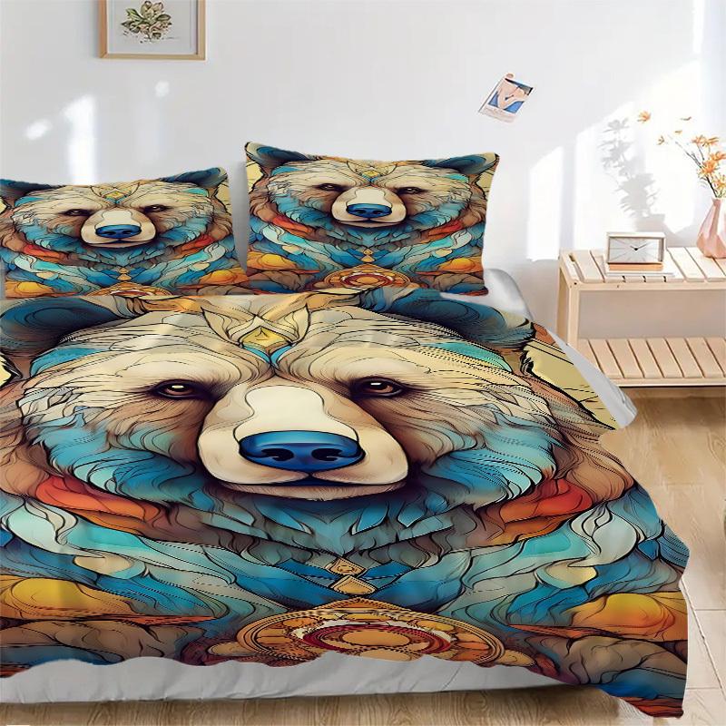 

3pcs Colorful Bear Print Duvet Cover Set, 1 Duvet Cover + 2 Pillowcases (No Insert), High-Definition Print, Home & Dorm yy251123037 135x200cm