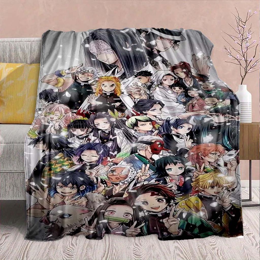 Demon Slayer Anime Flannel Blanket - Soft Warm Perfect for Sofa, Bedding Camping Travel Office Home Decor -QJY