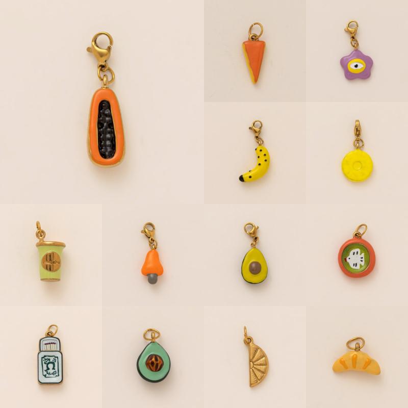 Diy Enamel Stainless Steel Pendant Colorful Fruit Banana Watermelon Orange Avocado Pendant Handmade Jewelry Accessories